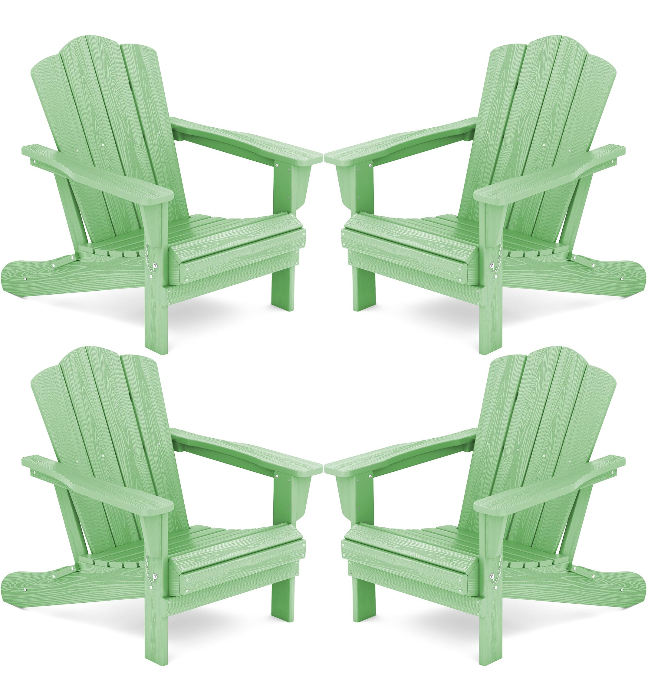 Kingyes Folding Adirondack Chair Set Of 4, Hdpe All-Weather Folding Adirondack Chair, Light Green